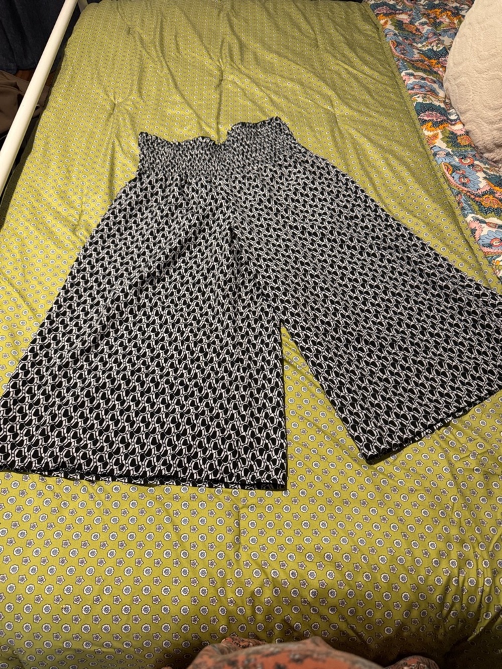 SHEIN Black & White Wide Leg Jumpsuit with Smocked Waist